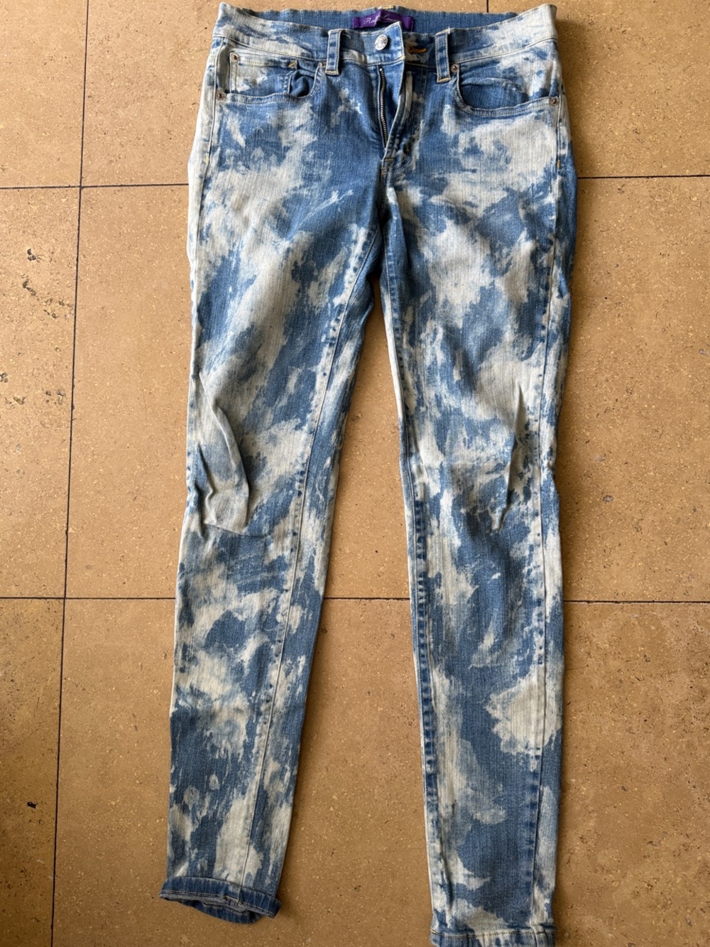 Ralph Lauren Purple Label Blue and White Tie-Dye Skinny Jeans